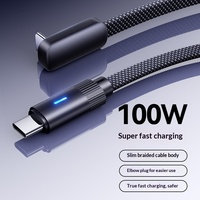 Câble de données USB-C tressé coudé 100W à charge rapide et transfert de données, longueur étendue 2m, chargeur de téléphone pour appareils USB