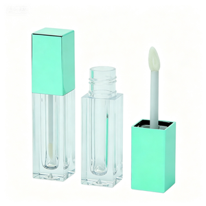 Envase vacío para brillo labial de 5 ml, tubo cuadrado transparente de PETG con tapa verde menta, tapa de rosca, contenedor cosmético para tinte labial o aceite. - Product Image 1