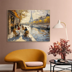 Café rue à Paris France paysage urbain peinture peint à la main texturé européen mur <span class=keywords><strong>Art</strong></span> moderne abstrait <span class=keywords><strong>Art</strong></span> urbain - Product Image 1