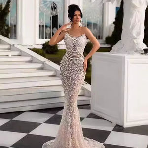 אלגנטי קומה מדהימה באורך בתוספת גודל טבעי המותניים הנשף שמלת ערב סטרפלס רזה בתולת ים - Product Image 1