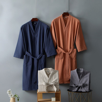 Peignoir en coton et lin à col kimono, broderie personnalisée pour hôtel, peignoir unisexe