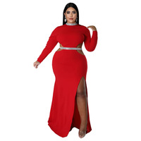 Robes de soirée longues pour femmes, manches longues, col montant, fente haute, découpes, collection automne