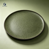Assiette en porcelaine zen asiatique VAYSMA, glaçure vert foncé, faite à la main, passe au lave-vaisselle, pour servir les plats principaux, les salades, les steaks