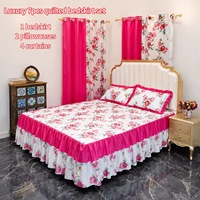 Lot de 7 pièces : Ensemble couvre-lit et rideaux imprimés floraux avec jupe de lit à volants et taies d'oreiller – Collection complète pour chambre à coucher