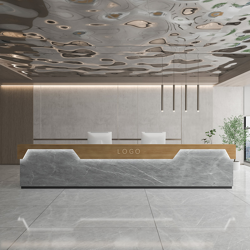 Couleur bois + imitation marbre gris (double plan de travail)