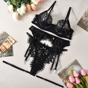 Fashion Lace Floral Lingerie Women Sexy Lace Bra Set With Garter Belt Ladies Bra and Panties Sets - Product Image 6
