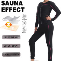 Ensemble de survêtement de sauna pour femme à manches longues avec pantalon long, grande taille, pour le yoga, la gym et le fitness en extérieur, en polyester avec soutien lombaire