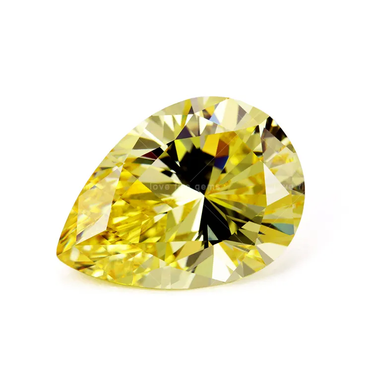 high quality all sizes loose diamonds cz stones pear cut synthetic USA yellow 5A cubic zirconia