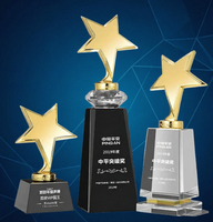 Trofeo Estrella de Cristal con Detalles en Oro - Grabado Personalizado para Premios Corporativos, Reconocimiento a Empleados Base Negra/Plateada/Transparente