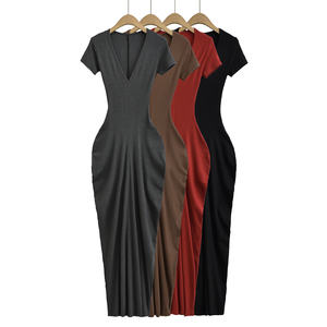 2024 donna estate nuova moda spezia ragazze a maniche corte abito Vintage Slim-fit <span class=keywords><strong>Casual</strong></span> Chic abiti femminili Vestidos Mujer - Product Image 1