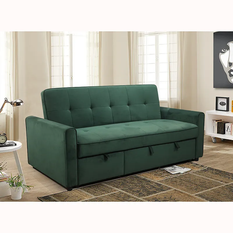 Hot sale living room Retractable sofa Luxury velvet fabric 3 seater 3P with fold out bed sofa for home use