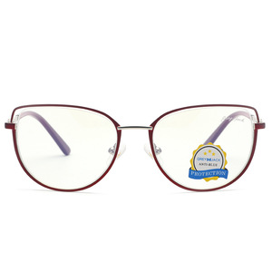 Gafas de metal con forma de ojo de gato, color gris, protección contra luz azul, para mujer, modelo 9008 con rostro ovalado - Product Image 1