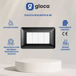 Ensemble de plaques de prise murale en plastique compatible Gloca Matix, 3 pièces, acier foncé, 4 prises, usage résidentiel - Product Image 3