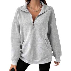 Sweat-shirt personnalisé pour femme grande taille, col zippé, manches longues, épaules tombantes, col à revers, pull décontracté, vêtements d'automne - Product Image 3