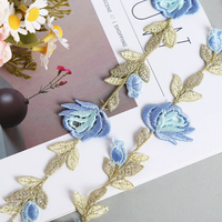 Nouvelle dentelle brodée à la main de 3,8 cm de large avec grandes fleurs et fil doré, accessoire DIY pour chapeaux et vêtements