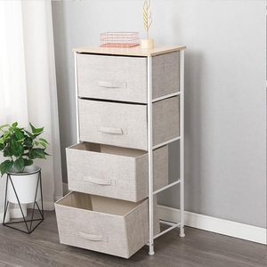 Commode à 4 tiroirs en tissu, 45x30x95 cm, cadre en métal, dessus en bois, unité de rangement mobile - Product Image 3