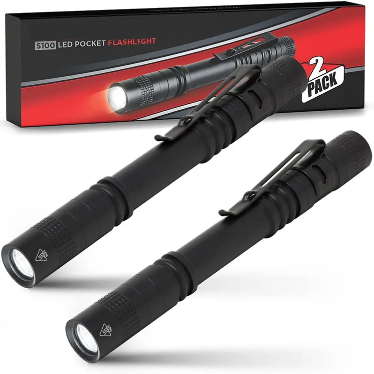 قلم جيب إضاءة LED يدوي S100 [2 Pack] -قلم قلم صغير مع مشبك مثالي للتفتيش