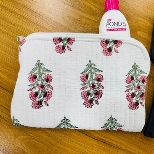 Bolsa de Aseo de Algodón Hecha a Mano con Estampado de Bloques, Bolsa de Maquillaje, Bolsa de Viaje, Bolsa Plana para Maquillaje, Bolsa Combinable, Bolsa Acolchada Estilo Boho - Product Image 1