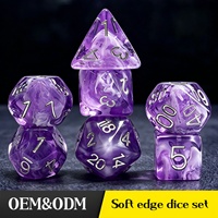 Ensemble de dés en résine polyédrique avec logo personnalisé, nuage de brume violette, numéros argentés, dés RPG pour jeux de société Dungeons and Dragons