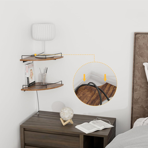Étagère d'angle suspendue en bois brun campagnard, <span class=keywords><strong>casier</strong></span> autoportant avec garde-corps, niveau unique, grande capacité, durable, pour salle de bain et <span class=keywords><strong>cuisine</strong></span> - Product Image 5