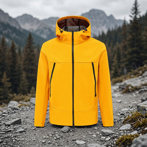 เสื้อแจ็คเก็ตผู้ชายแบบมีฮู้ด กันน้ำ ผลิตจากวัสดุ PU แบบ Softshell สไตล์สปอร์ต สำหรับกิจกรรมกลางแจ้ง มีซิปด้านหน้า สีเหลืองล้วน เหมาะสำหรับใส่ในช่วงฤดูใบไม้ร่วง - Product Image 3