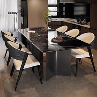 Meja Makan Premium Rock Slab - Meja Efek Marmer Minimalis Modern untuk Ruang Makan Rumah Kontemporer