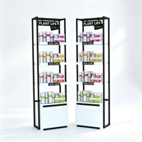 Vitrine de présentation de parfums personnalisée avec tiroirs en bois, présentoir de sol en métal de luxe pour les boutiques de soins de la peau et de cosmétiques
