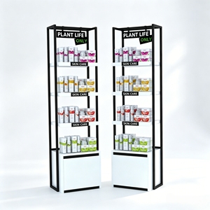 Vitrine de présentation de parfums personnalisée avec tiroirs en bois, présentoir de sol en métal de luxe pour les boutiques de soins de la peau et de cosmétiques - Product Image 1