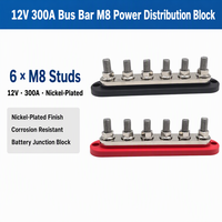 Barre omnibus 12V 300A avec bornes à ressort M8, 5 goujons, pour distribution d'alimentation, couvercle de jonction de batterie automobile et marine, nickelé