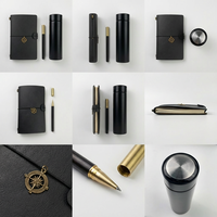 Ensemble cadeau d'affaires haut de gamme avec logo personnalisé, carnet en cuir, carnet de notes, stylo, gourde isotherme et sac cadeau