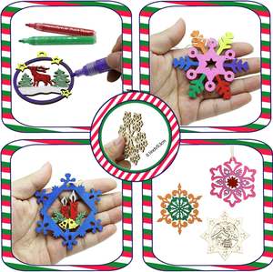 Ornements de Noël flocon de neige-Petites pièces en bois découpées au laser, décorations de Noël en copeaux de bois graffiti peintes à la main - Product Image 4