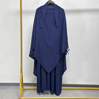 Robe une pièce en tissu polyester doux et respirant de couleur unie avec manches perlées et poignets élastiques, accompagnée d'un ensemble Khimar de luxe pour la prière de l'Aïd