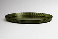 Assiette de présentation en verre côtelé vert Luckygoods, assiette décorative ronde pour la mise en table de mariage, de fête ou de banquet