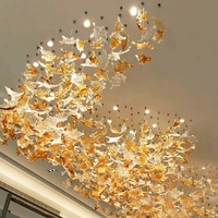 Lustre en verre de Murano coloré fait main, style Art déco, feuille d'érable, pour hall d'hôtel moderne