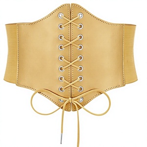 Women <b>Tan</b> Leather Corset Lace Up Front Waist Trainer Shapewear Bustier <b>Belt</b> - Product Image 1