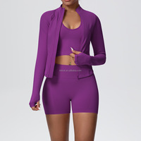 Veste de yoga pour femmes grande taille, coupe ajustée, zippée, en spandex/nylon, unie, écologique, séchage rapide, respirante, pour la salle de sport et les activités de plein air