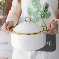 Pots à soupe de 2,5 L prêts à être expédiés, design électro-plaqué, pots à soupe en céramique de 8 pouces avec couvercle en céramique et en verre