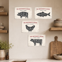 En gros : Panneaux en métal amusants pour cuisine, autocollants muraux, décorations murales personnalisées pour restaurant (Guide du boucher), peintures murales pour la maison et articles d'artisanat en métal