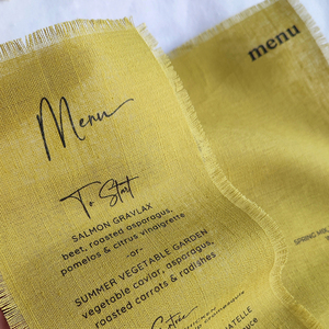 Menu de bar imprimé en lin et coton biologique OEKO-Tex avec bords frangés pour hôtels, mariages, thème lin français, panneaux de mariage - Vente en gros - Product Image 6