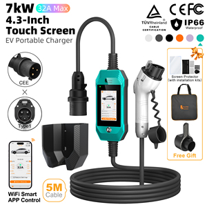 Feyree Best Price Type 1 7kw 32A 1 Phase Portable Electric Car EV Charger with CEE <b>Plug</b> 4.3 Inch HD Touchscreen WIFI APP Control - Product Image 1
