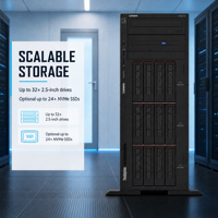 Server Tower Lenovo ThinkSystem ST650 V3 Siap Pakai GPU, Dual Socket Xeon Scalable, 9 Slot PCIe untuk Virtualisasi