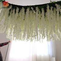Kain gantung halus disesuaikan dekorasi bunga langit-langit dinding Wisteria putih gading putih untuk Pernikahan Hotel