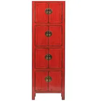 Chinois antique Rouge Mince Armoire haute