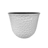 Pot de fleurs en plastique PP brillant avec surface martelée, rouge, décoratif, durable, léger, avec trou de drainage pour la maison et le jardin