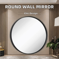 Miroir rond contemporain mural en métal noir avec cadre en fer fait à la main pour vanité de salle de bain chambre à coucher décor à la maison