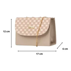 Bolso Bandolera Beige para Mujer, Marca Fana, Diseño a Cuadros, PU, con Cadena Decorativa, Estilo Bohemio, para Uso Diario - Product Image 1