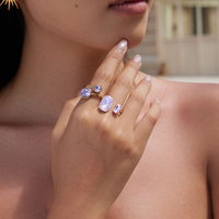 Bague ouverte réglable en cristal rose et violet, plaquée or 18 carats, en acier inoxydable, étanche, bijoux de mode, cadeau pour femme