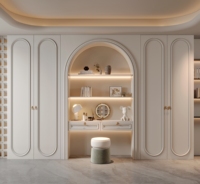 Armoire autoportante crème avec coiffeuse intégrée et éclairage LED, meuble de rangement moderne pour chambre, appartement, centre commercial