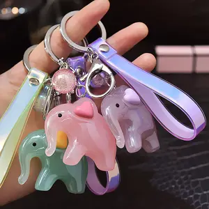 1 Pcs Acrylic Elephant Keychain Unique Keyring To Give Gifts Pom Pom Cute Crystal Ball PU Leather Keychains Handbag Key Chains