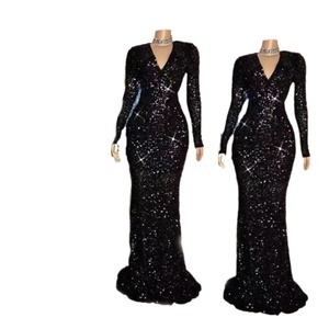 Elegant Mermaid Tail <b>Sequin</b> <b>Material</b> Evening Dress V-Neck Long Sleeve Slim Fit Party Prom Banquet Breathable Comfortable Size XL - Product Image 6